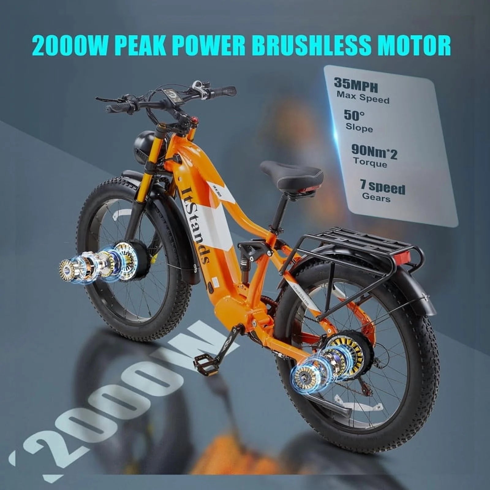 Dual Motors AWD 2000W Electric Bike for Adult 26'', UL2849 48V 30AH Removable Battery E - Product image 28