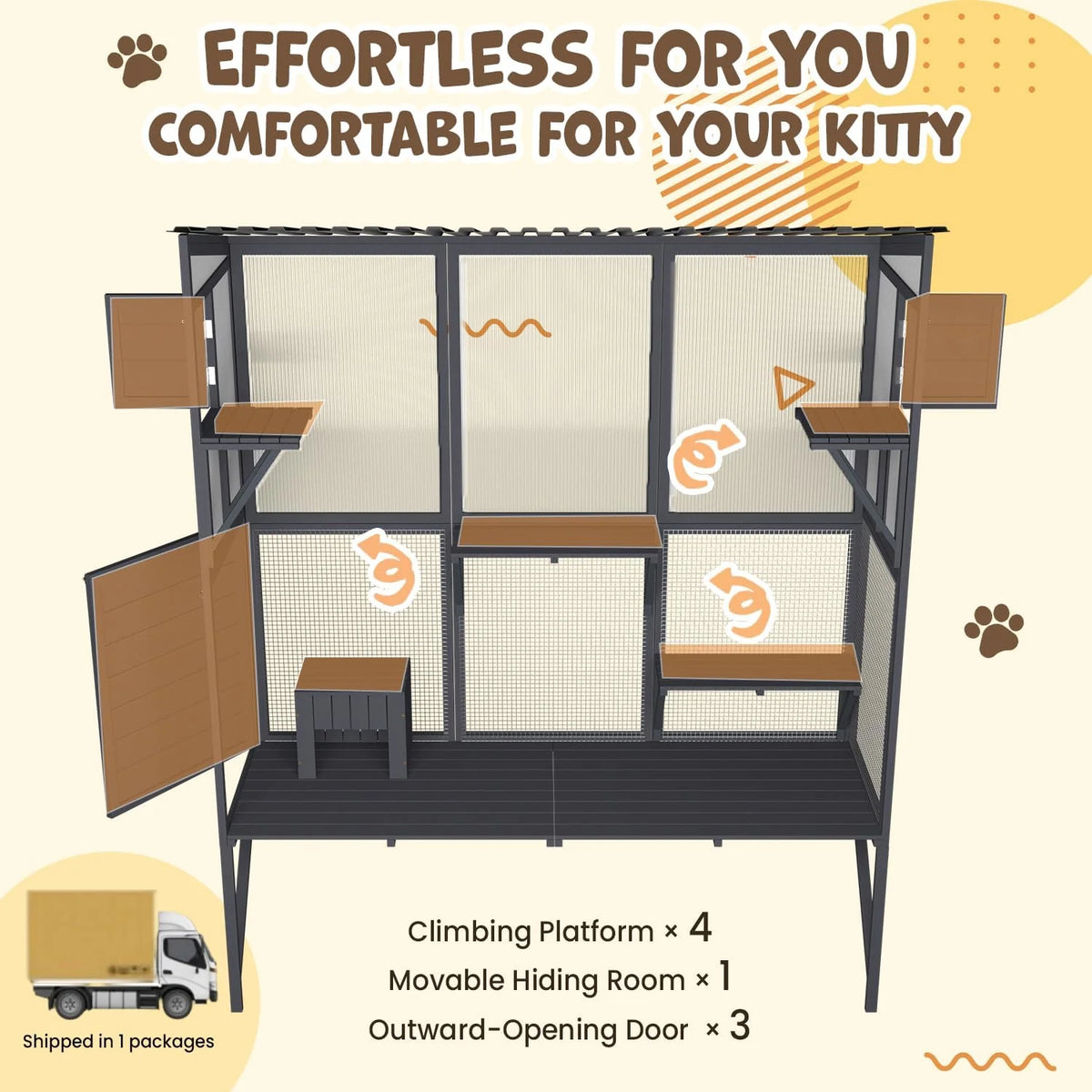 AECOJOY Catio Outdoor Cat Enclosure with Window Access, Large Window Catio Wood Cat House with 4 Platforms - Product image 3