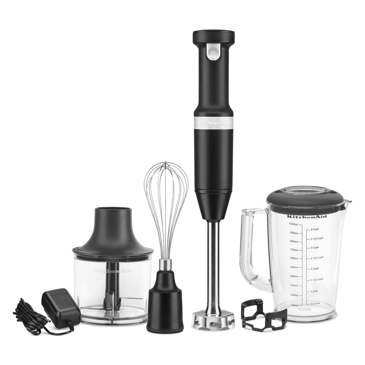 KitchenAid Cordless Variable Speed Black Matte Hand Blender with Chopper and Whisk Attachment - Product image 1