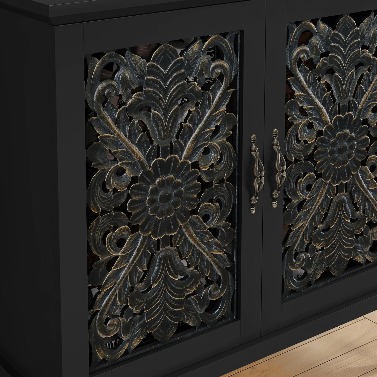 HLR 48" Accent Cabinet with 4 Doors, Vintage Hollow Carving Storage Credenza - Product image 47