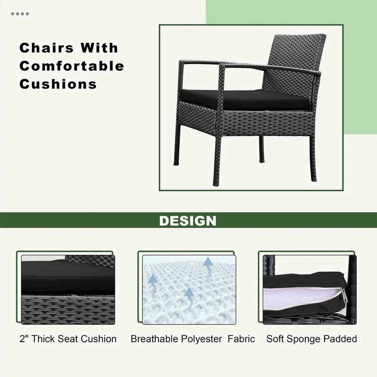 Tappio Outdoor Furniture 3 Piece Patio Bistro Furniture Set, Rattan Conversation Chairs Set with Side - Product image 33