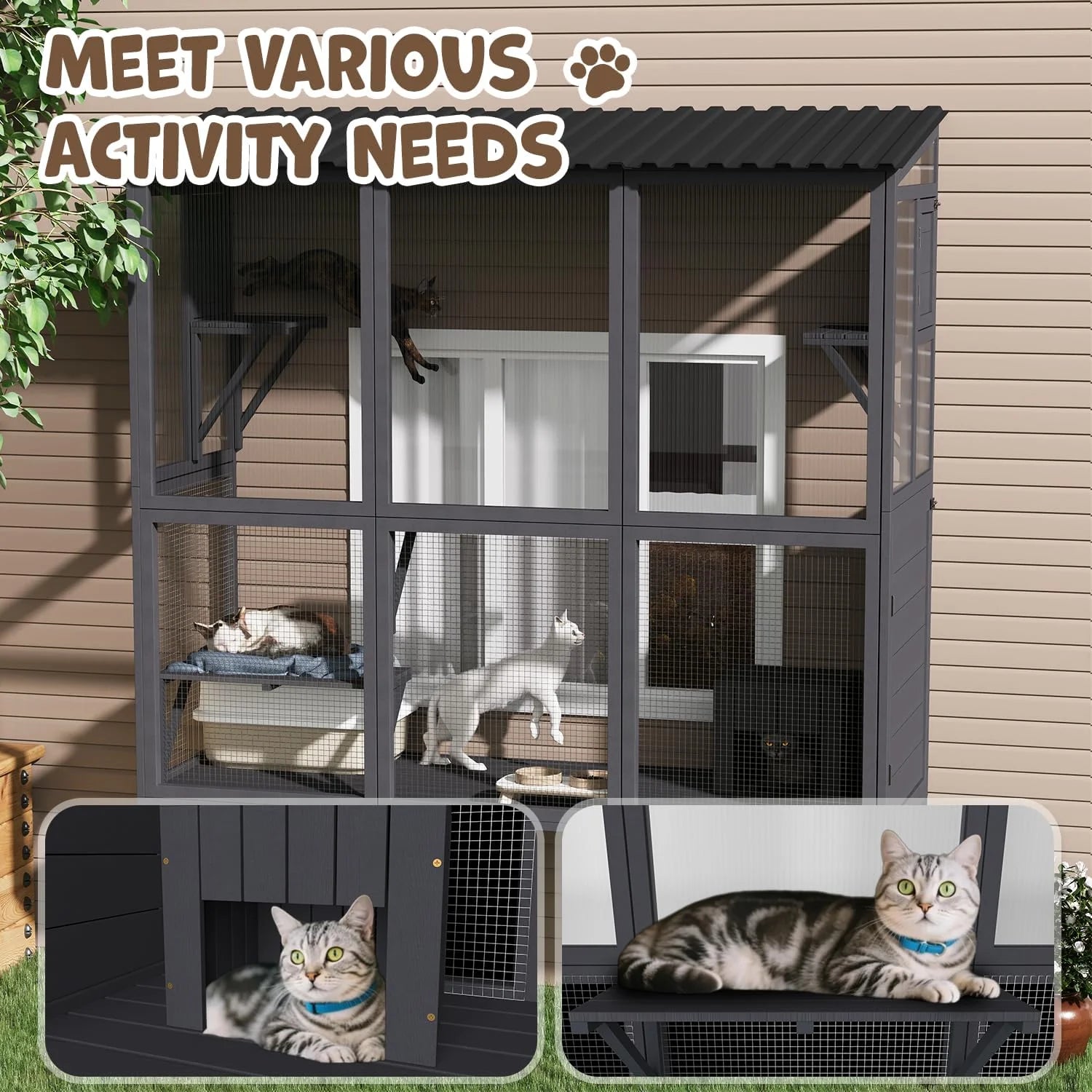 AECOJOY Catio Outdoor Cat Enclosure with Window Access, Large Window Catio Wood Cat House with 4 Platforms - Product image 7