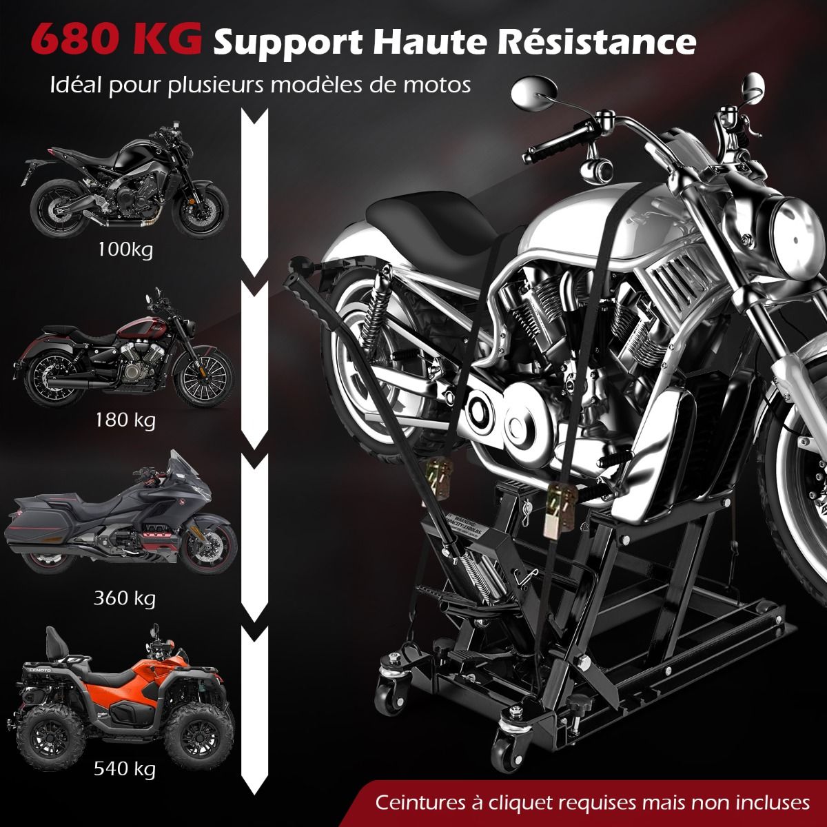 Hydraulic Jack for Motorcycle 680 kg Capacity Motorcycle Lift Table Height Adjustable Platform on 3 Levels Red/Black -