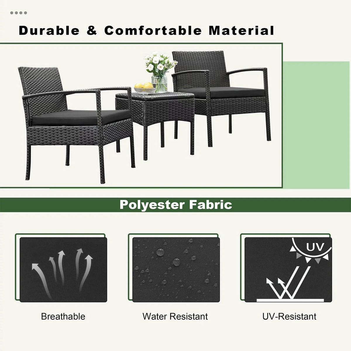 Tappio Outdoor Furniture 3 Piece Patio Bistro Furniture Set, Rattan Conversation Chairs Set with Side - Product image 34