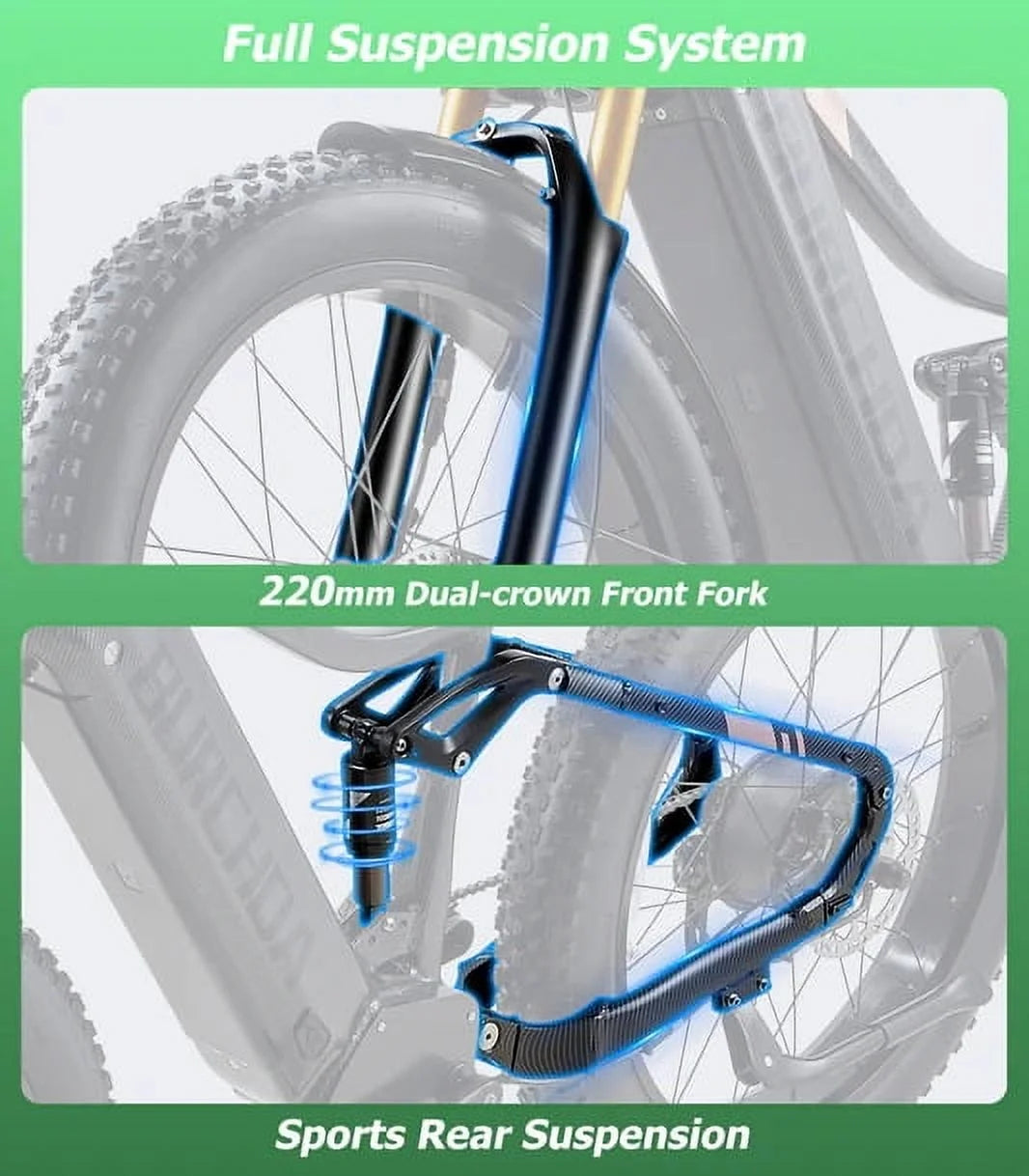 Dual Motors AWD 2000W Electric Bike for Adult 26'', UL2849 48V 30AH Removable Battery E - Product image 15