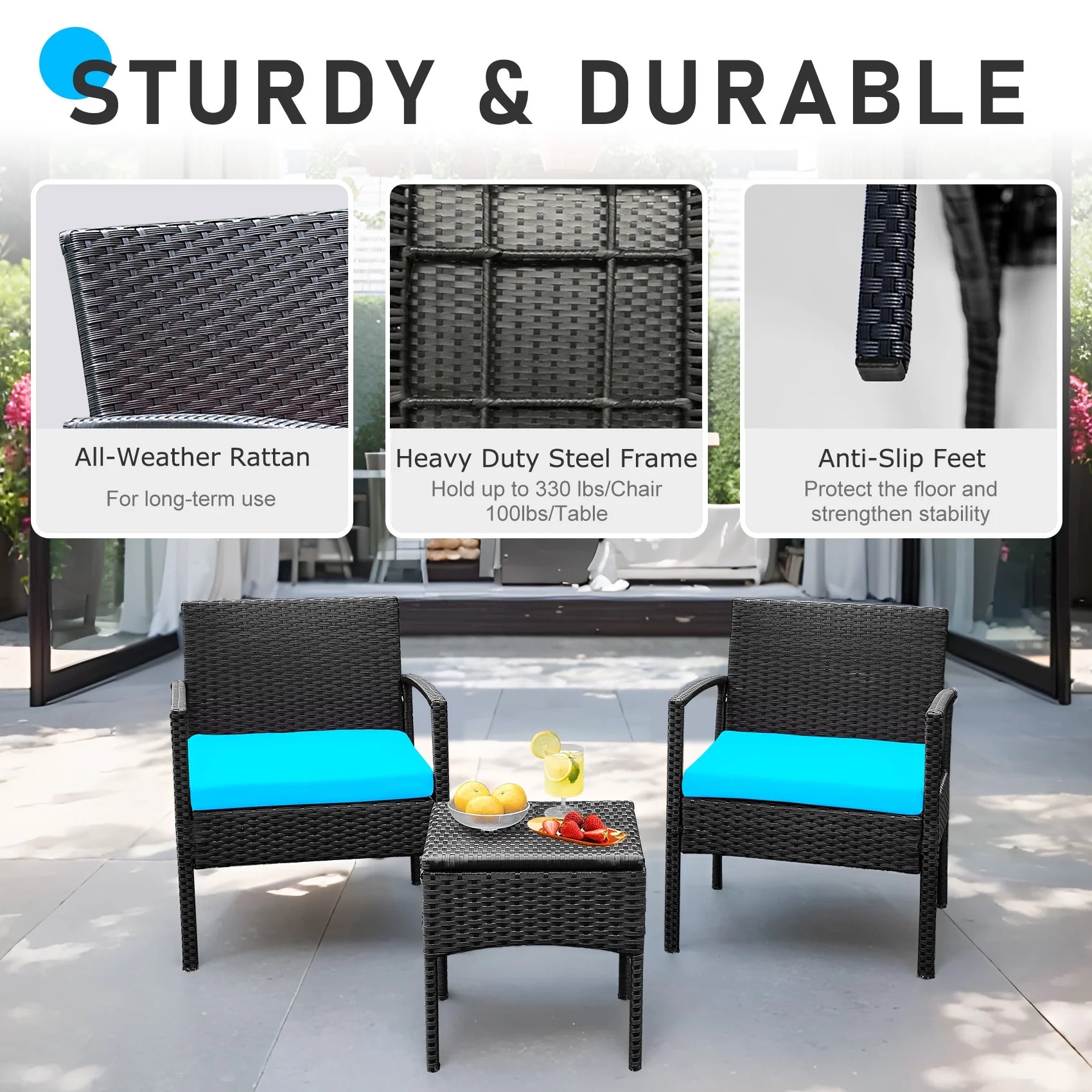 Tappio Outdoor Furniture 3 Piece Patio Bistro Furniture Set, Rattan Conversation Chairs Set with Side - Product image 23