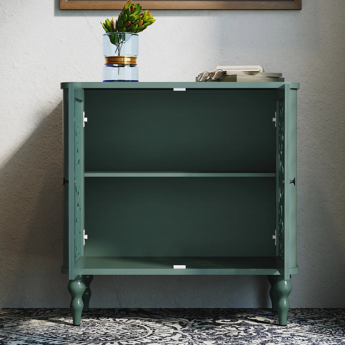 HLR 48" Accent Cabinet with 4 Doors, Vintage Hollow Carving Storage Credenza - Product image 104