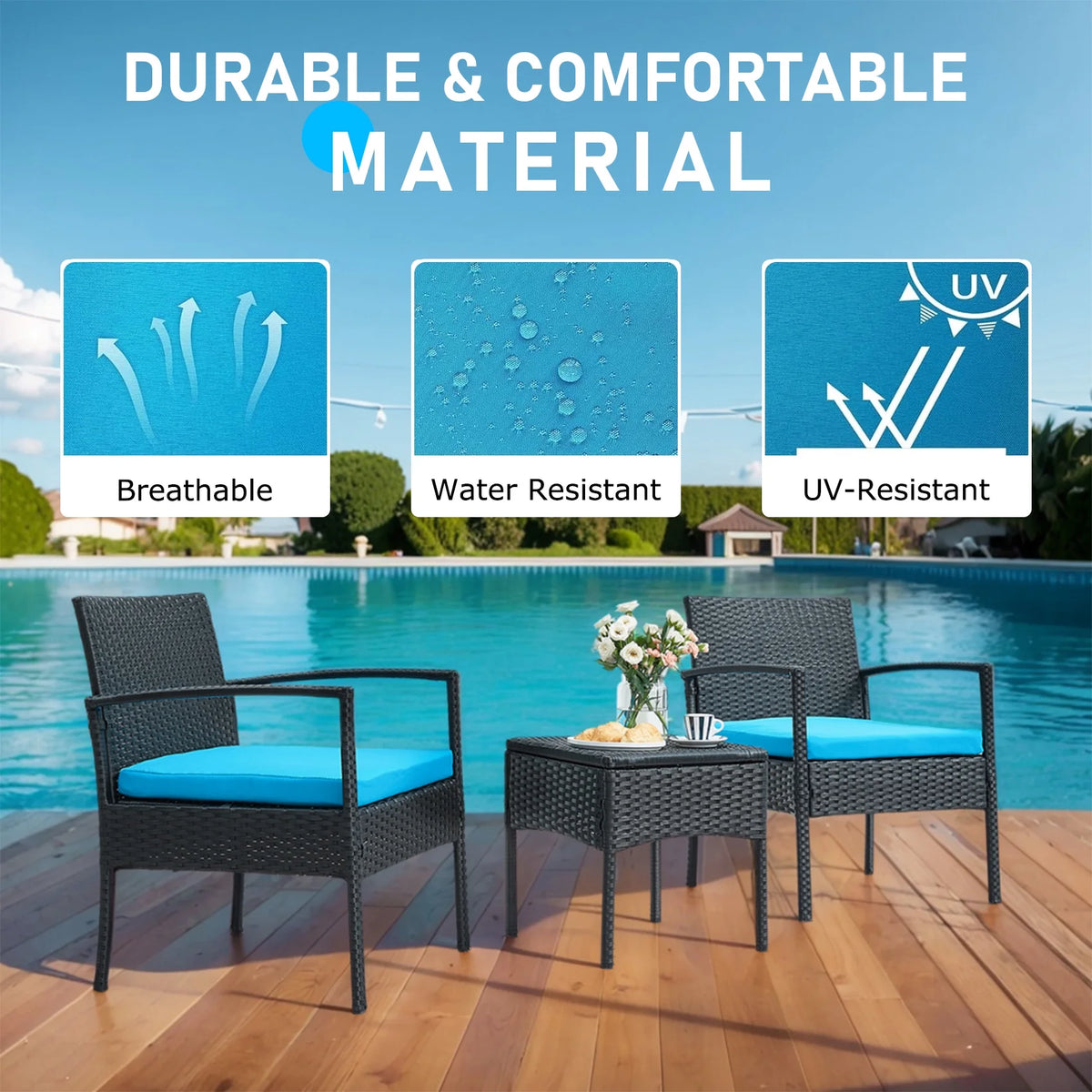Tappio Outdoor Furniture 3 Piece Patio Bistro Furniture Set, Rattan Conversation Chairs Set with Side - Product image 29