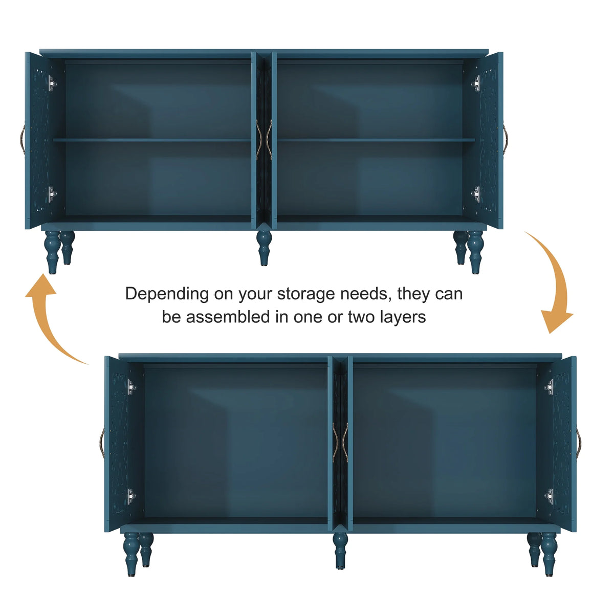 HLR 48" Accent Cabinet with 4 Doors, Vintage Hollow Carving Storage Credenza - Product image 96