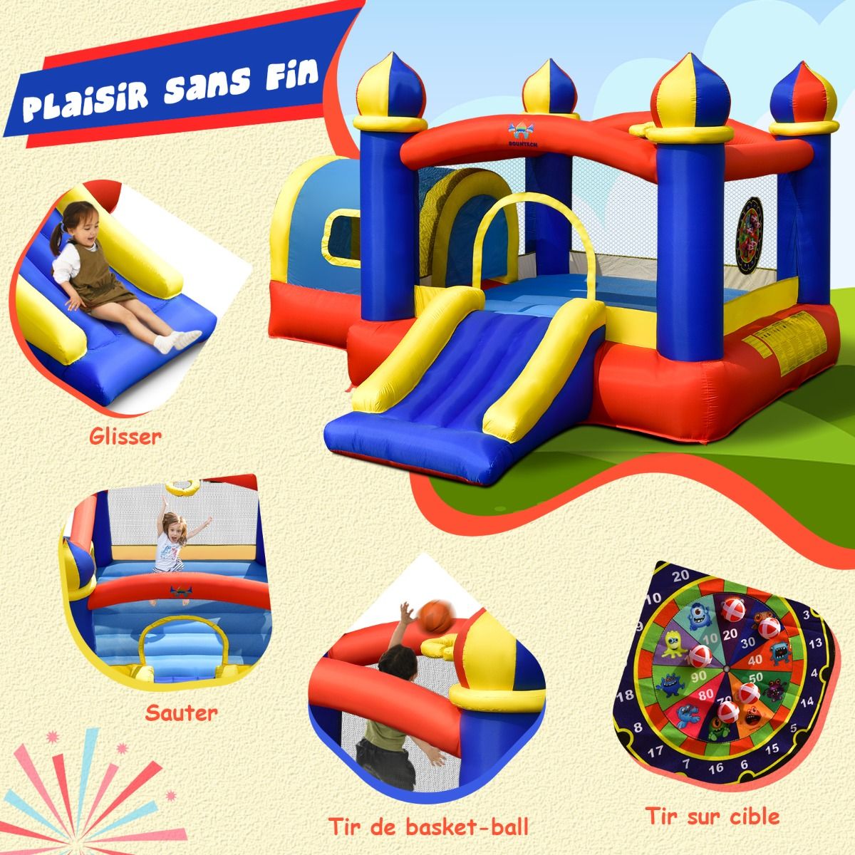 Inflatable Castle for Children with Bouncing Space Small House Slide Basketball Hoop (without inflator) -