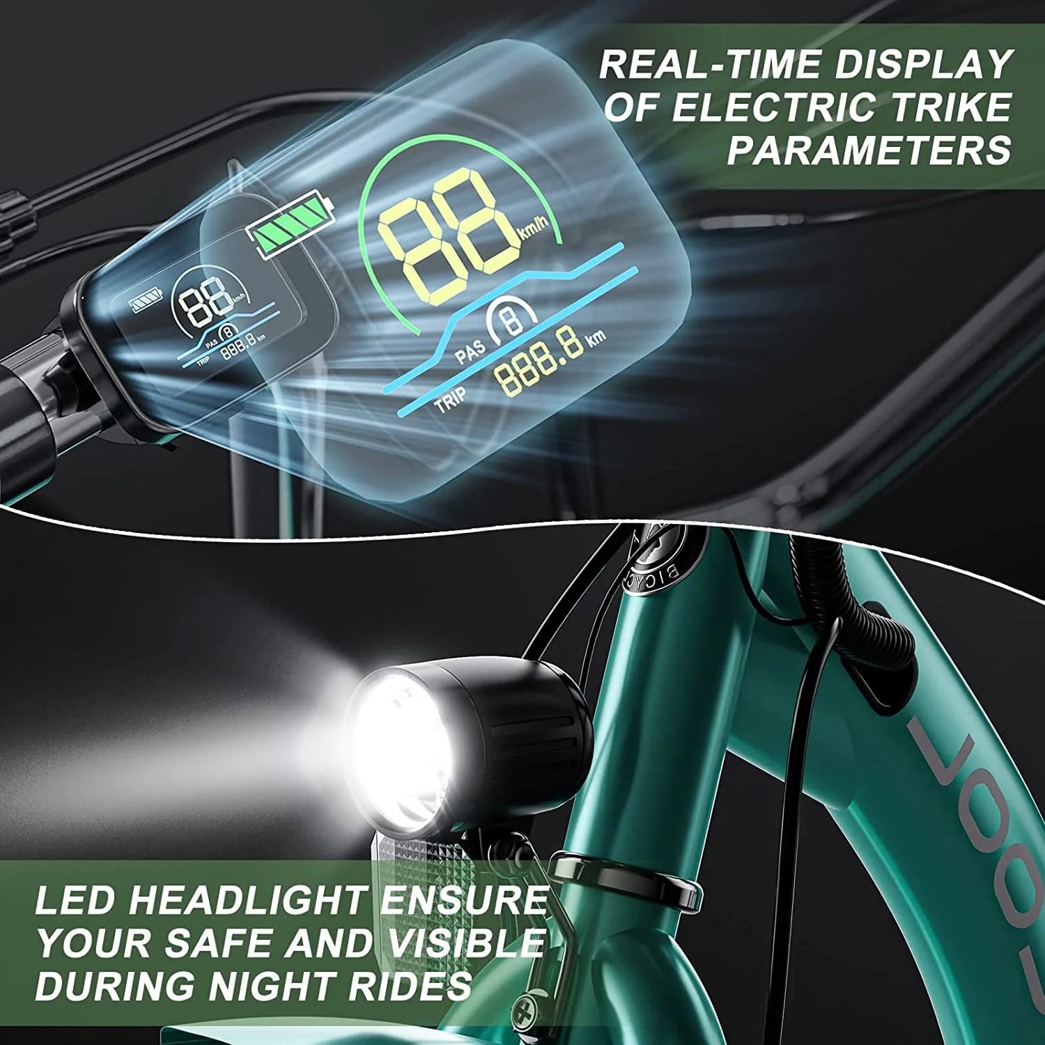 MOONCOOL Electric Tricycle, 350W 36V 24 in 7 Speeds 3 Wheels Electric Bikes for Adults - Product image 4