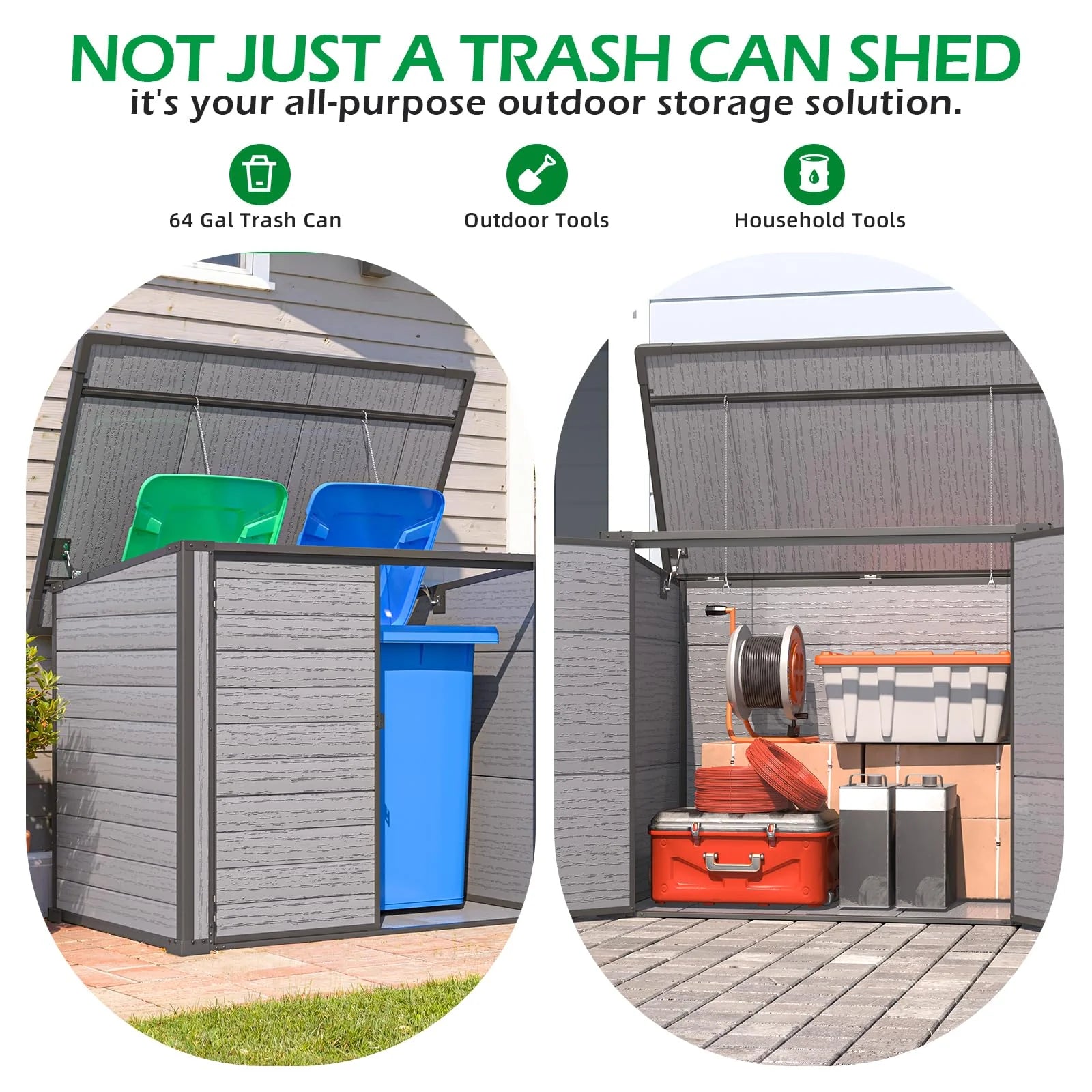 AECOJOY Resin Outdoor Trash Can Storage Shed, Plastic Garbage Can Shed for 2 Cans - Product image 6