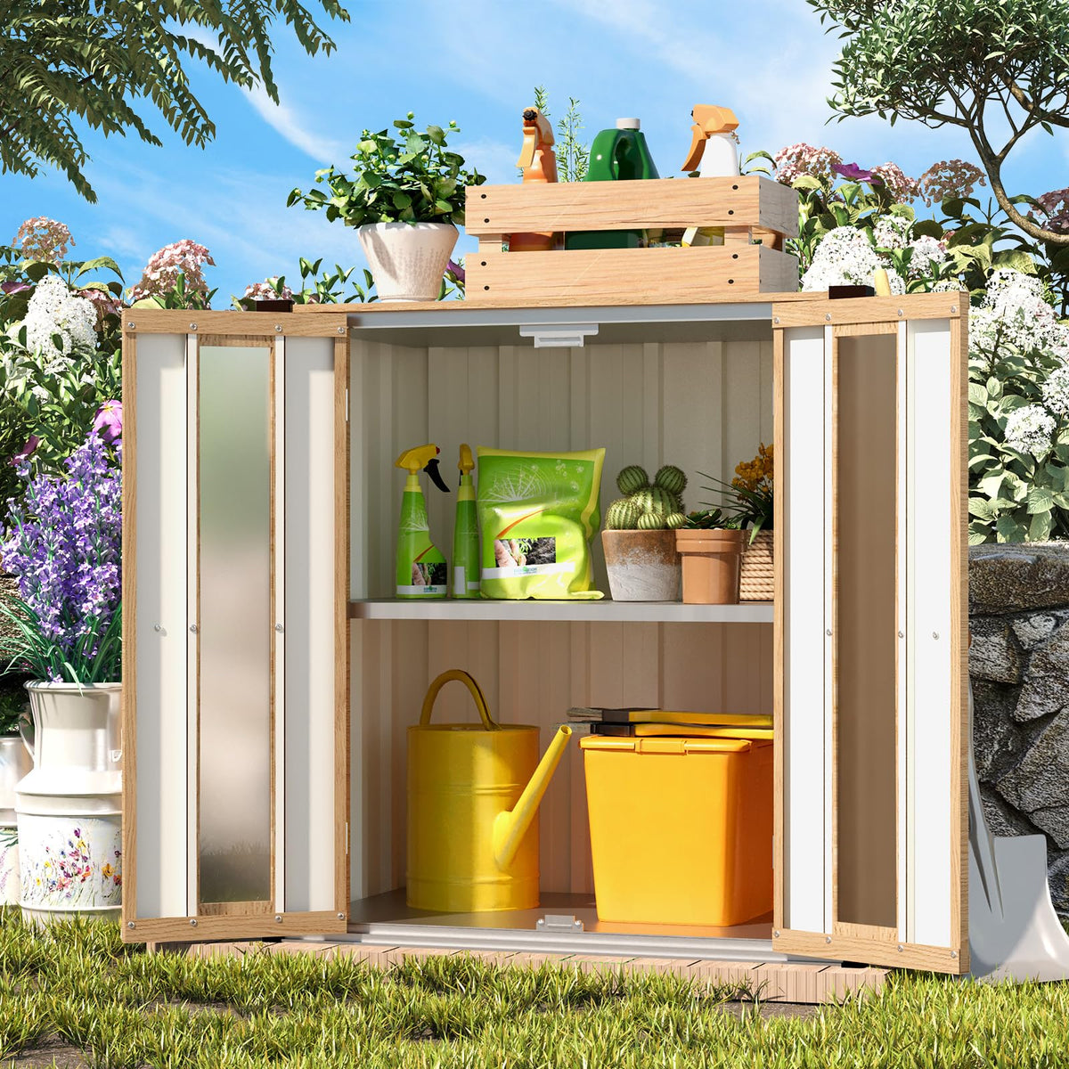 AECOJOY Small Outdoor Storage Cabinet Waterproof with Shelves, Vertical Garden Storage Sheds - Product image 2