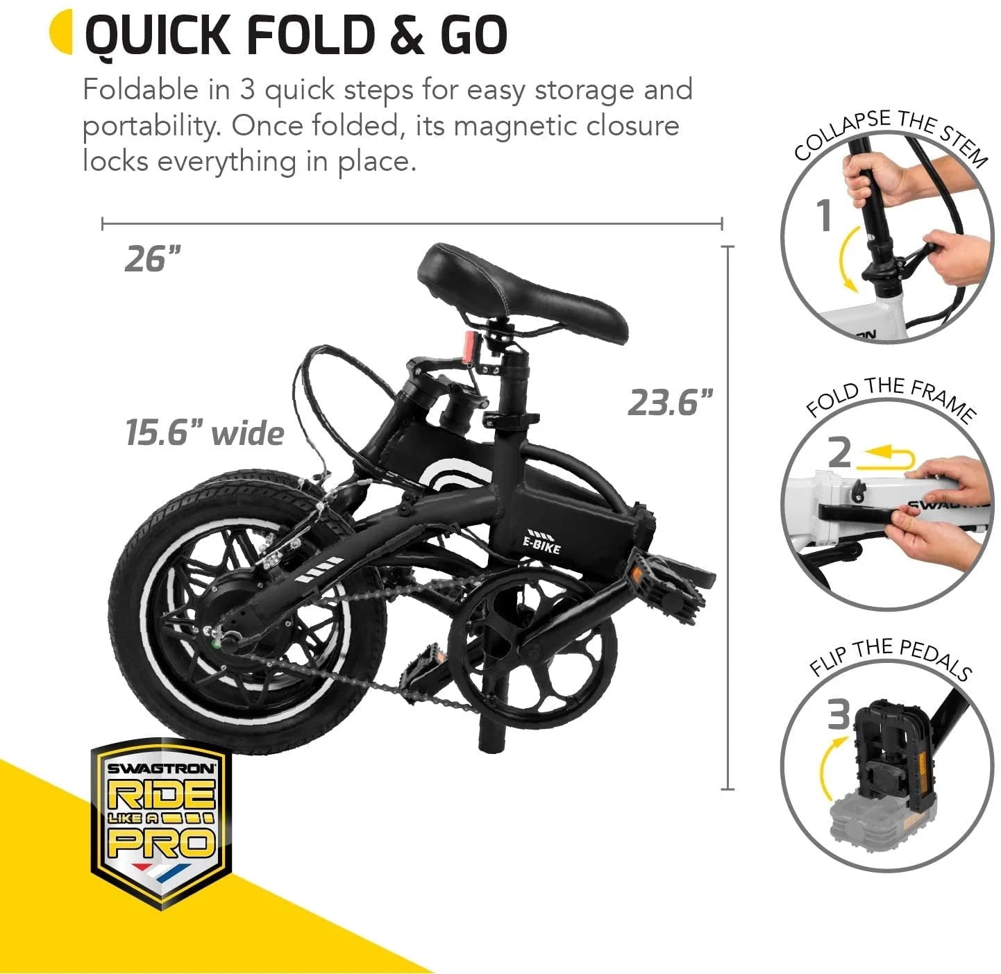 Swagtron Swagcycle EB5 Pro Plus Lightweight Aluminum Folding Electric Bike with Pedals (Recertified) - Product image 3