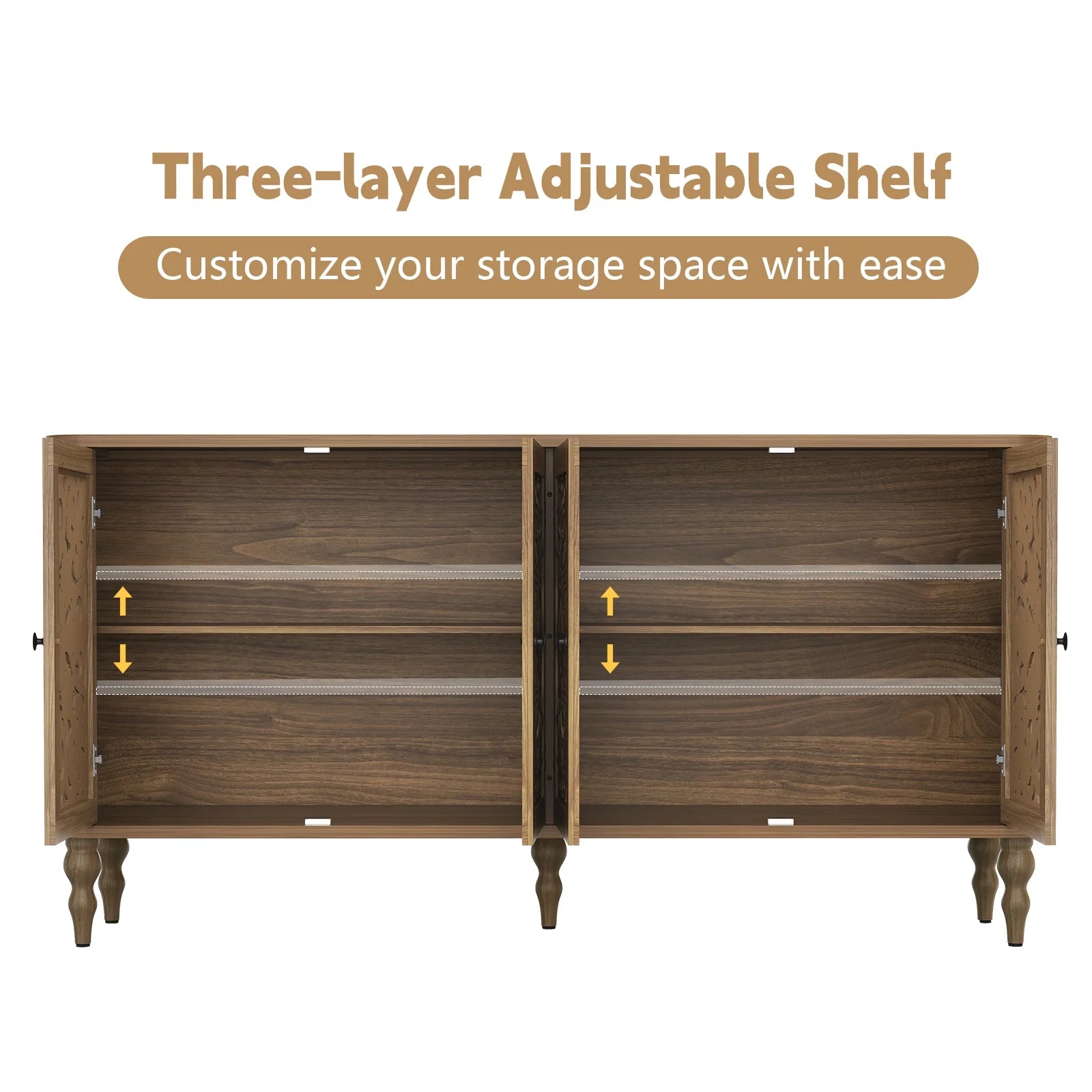 HLR 48" Accent Cabinet with 4 Doors, Vintage Hollow Carving Storage Credenza - Product image 107