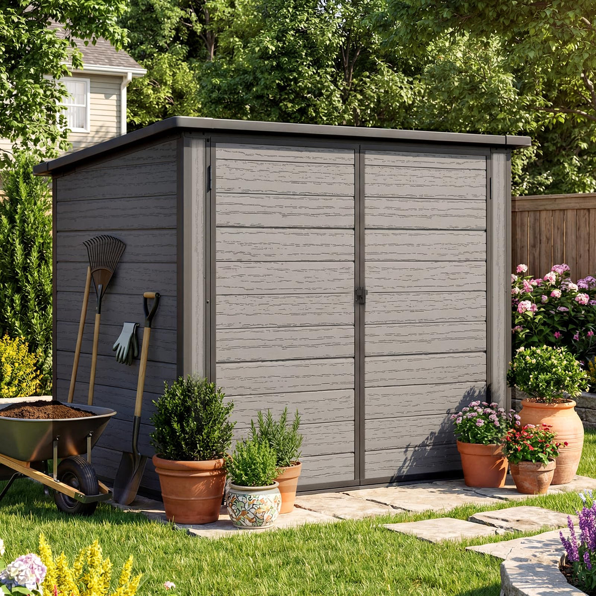 AECOJOY Resin Outdoor Trash Can Storage Shed, Plastic Garbage Can Shed for 2 Cans - Product image 8