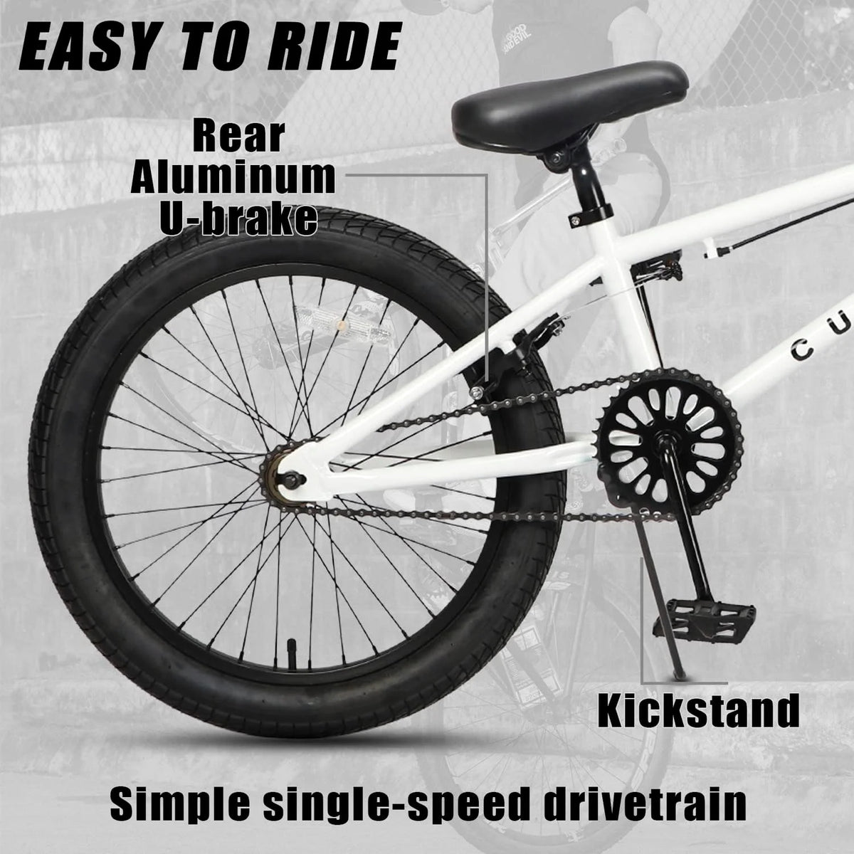 Cubsala 20 in Kids BMX Bike Freestylefor Age 6 - 14 Years Old Boys Girls with 4 Pegs, Black with Red Tires - Product image 37