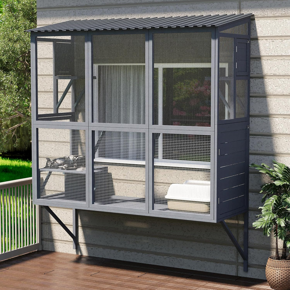 AECOJOY Catio Outdoor Cat Enclosure with Window Access, Large Window Catio Wood Cat House with 4 Platforms - Product image 2