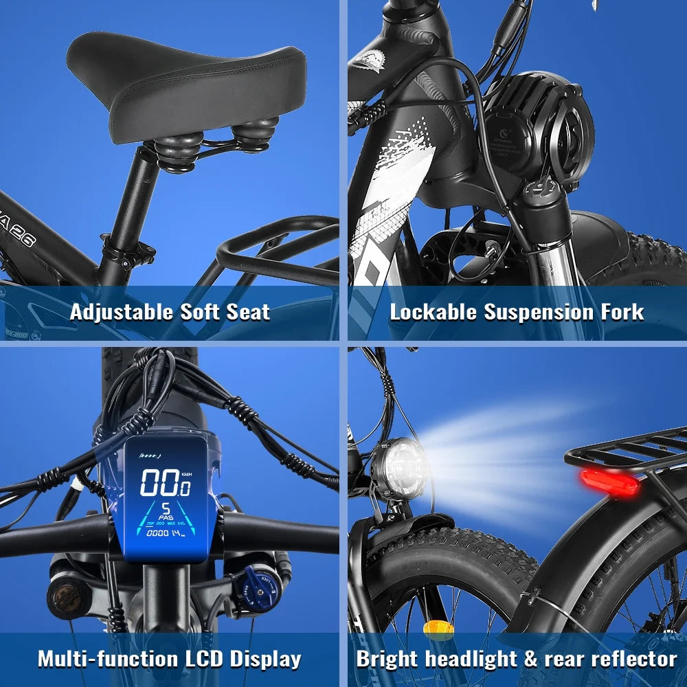 TUTTIO Adria26 5000W Electric Mountain Bike for Adults, 26" Fat Tire E - Bike for Men, 7 Speed, Max 46mph - Product image 6