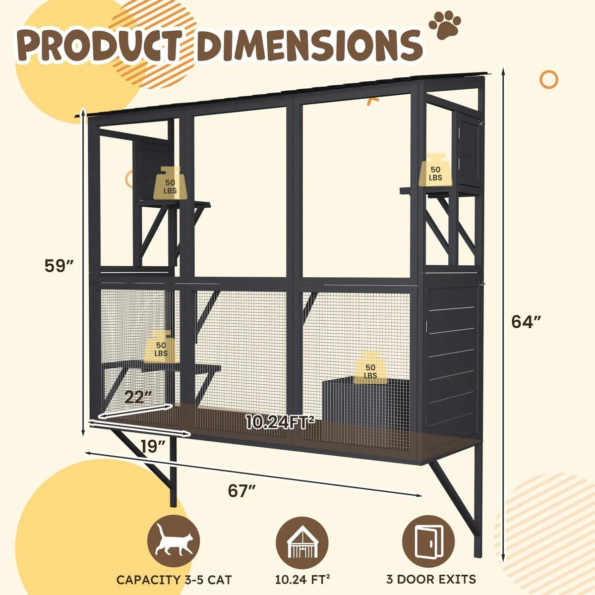 AECOJOY Catio Outdoor Cat Enclosure with Window Access, Large Window Catio Wood Cat House with 4 Platforms - Product image 4