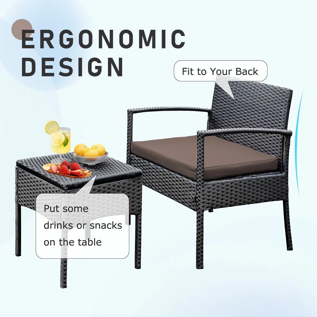 Tappio Outdoor Furniture 3 Piece Patio Bistro Furniture Set, Rattan Conversation Chairs Set with Side - Product image 18