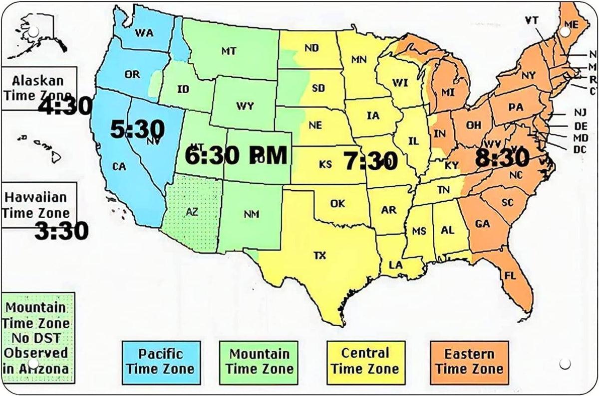 Metal Tin Retro Sign US Time Zone Map, Retro Funny Metal Sheet Signs Tin Sign Poster Vintage Metal Signs - Product image 1