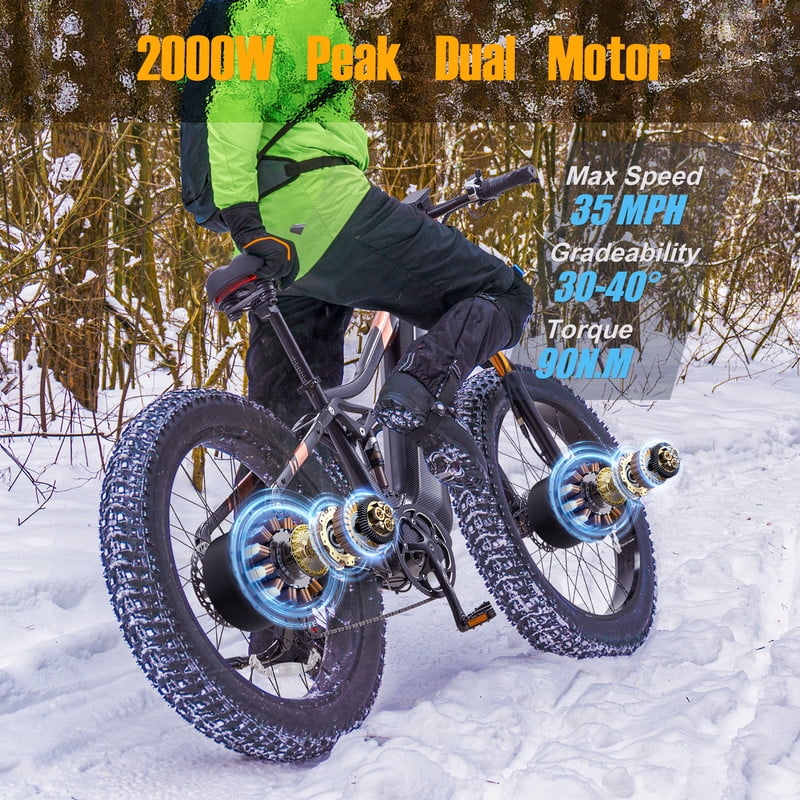 Dual Motors AWD 2000W Electric Bike for Adult 26'', UL2849 48V 30AH Removable Battery E - Product image 2