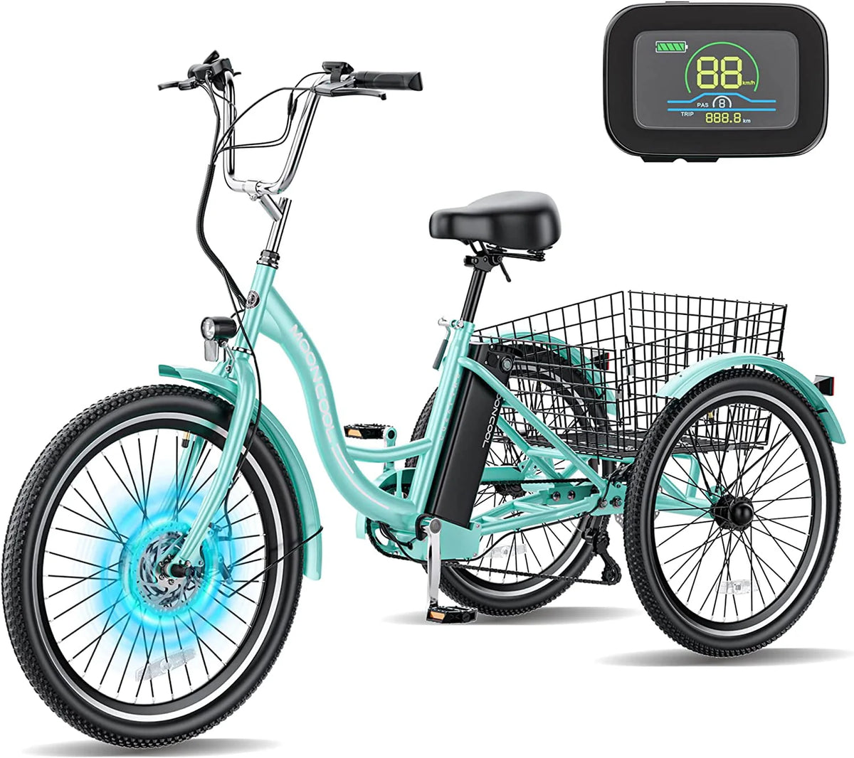 MOONCOOL Electric Tricycle, 350W 36V 24 in 7 Speeds 3 Wheels Electric Bikes for Adults - Product image 1