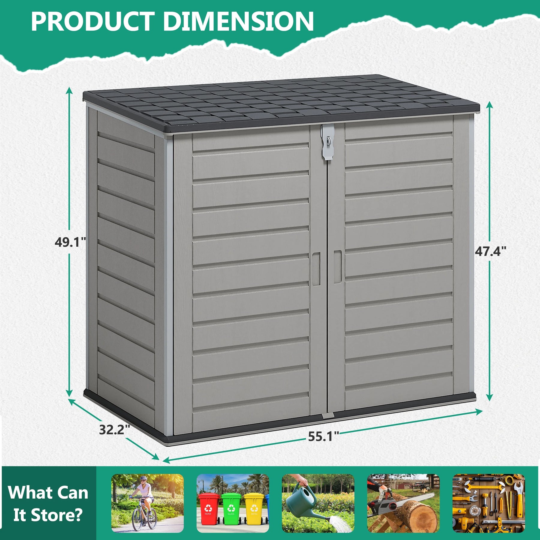 51 cu ft Outdoor Storage Shed, Resin Storage Cabinet with Door & Lock, Multi - Product image 3