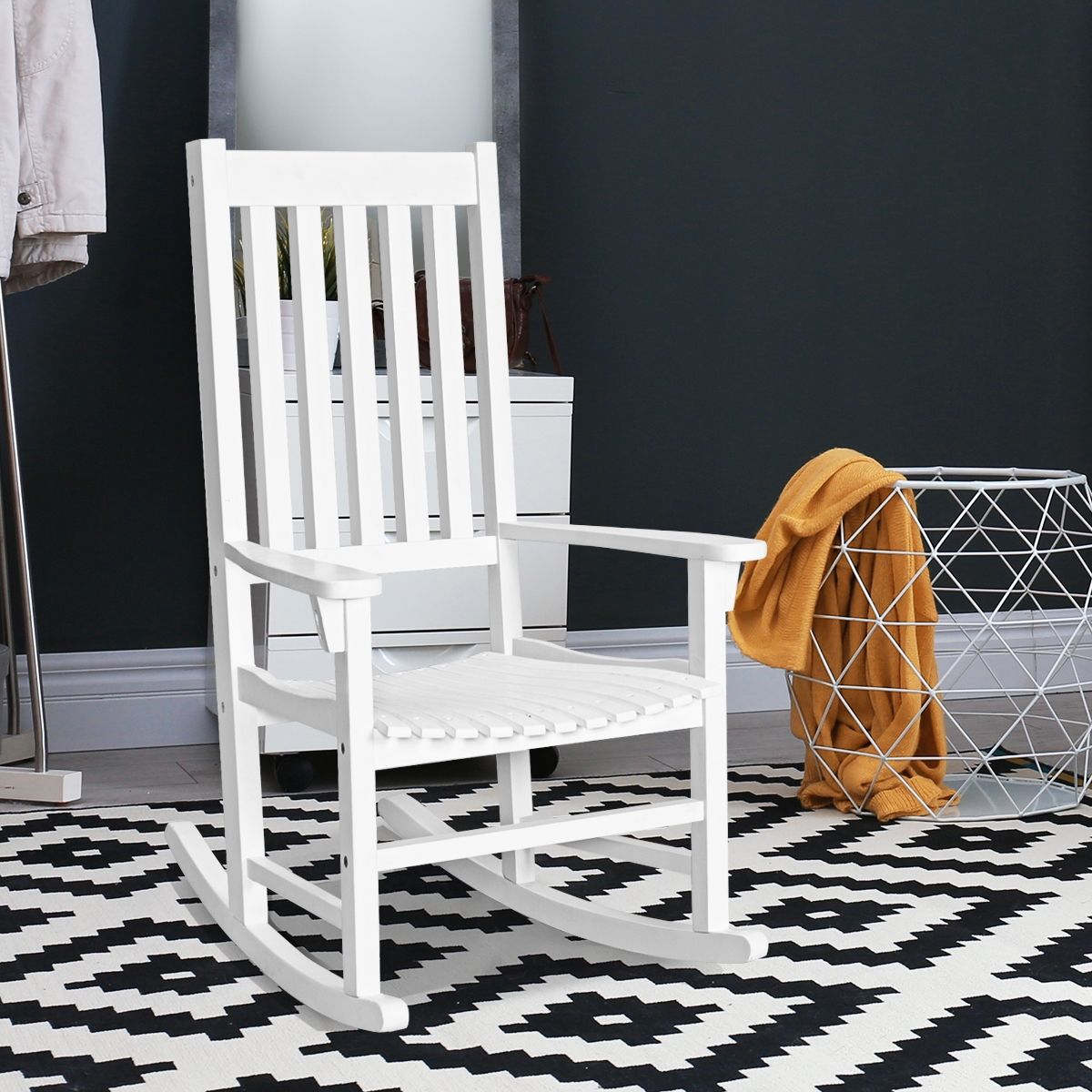 Acacia Wood Rocking Chair Rocking Chair for Garden Lawn Balcony White -