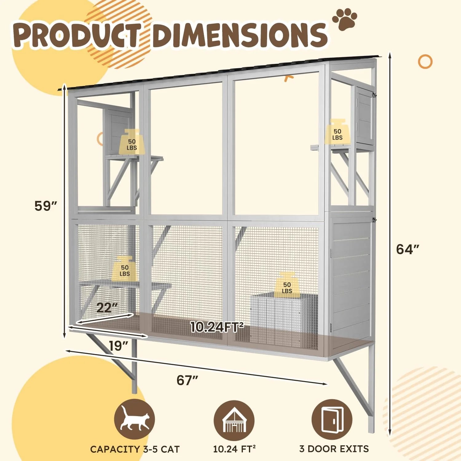 AECOJOY Catio Outdoor Cat Enclosure with Window Access, Large Window Catio Wood Cat House with 4 Platforms - Product image 13