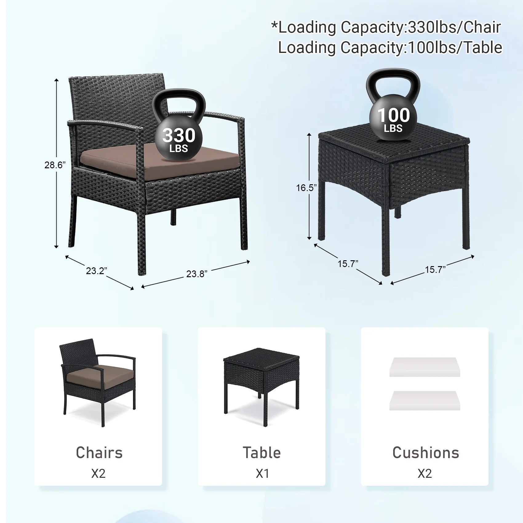 Tappio Outdoor Furniture 3 Piece Patio Bistro Furniture Set, Rattan Conversation Chairs Set with Side - Product image 19