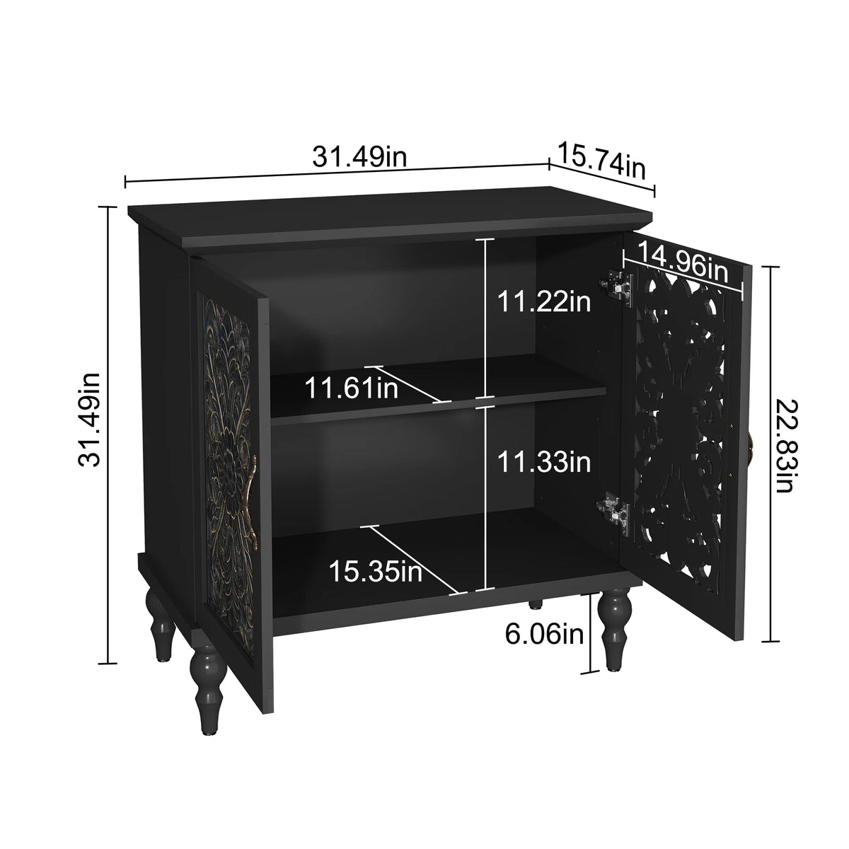 HLR 48" Accent Cabinet with 4 Doors, Vintage Hollow Carving Storage Credenza - Product image 65
