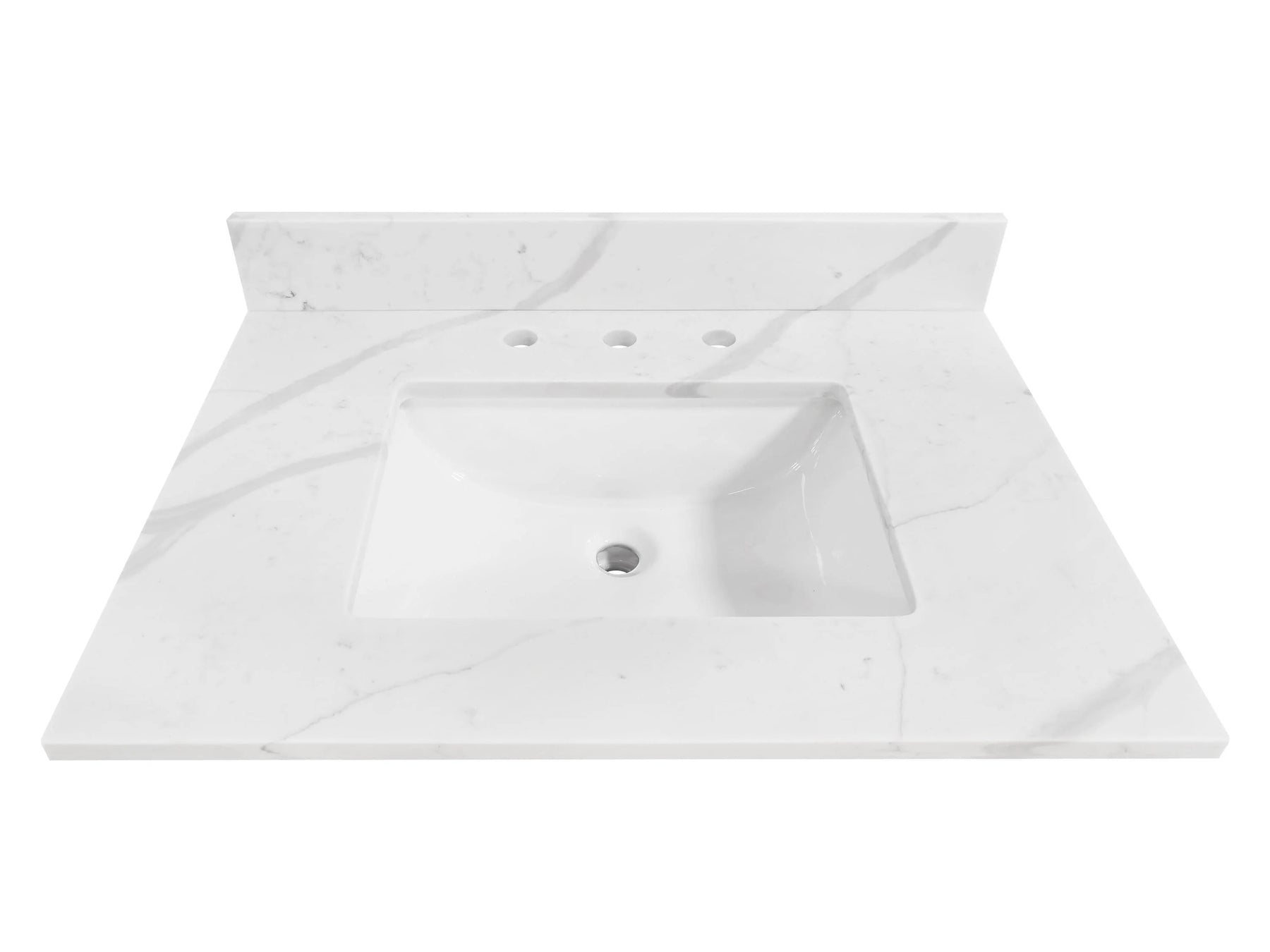 Calacatta 31-in x 22-in White Quartz Undermount Single Sink Widespread Faucet Mount Bathroom Vanity Top - Product image 1