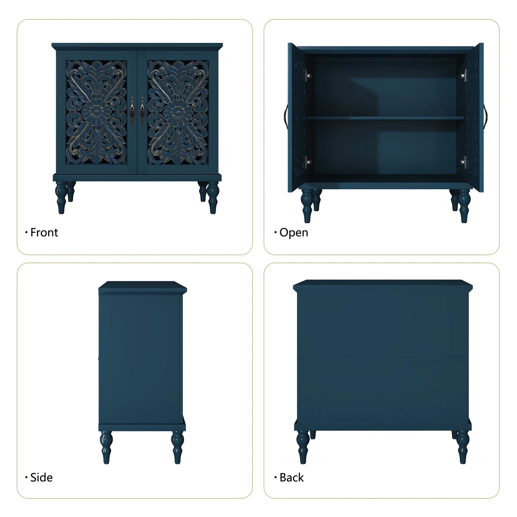 HLR 48" Accent Cabinet with 4 Doors, Vintage Hollow Carving Storage Credenza - Product image 36