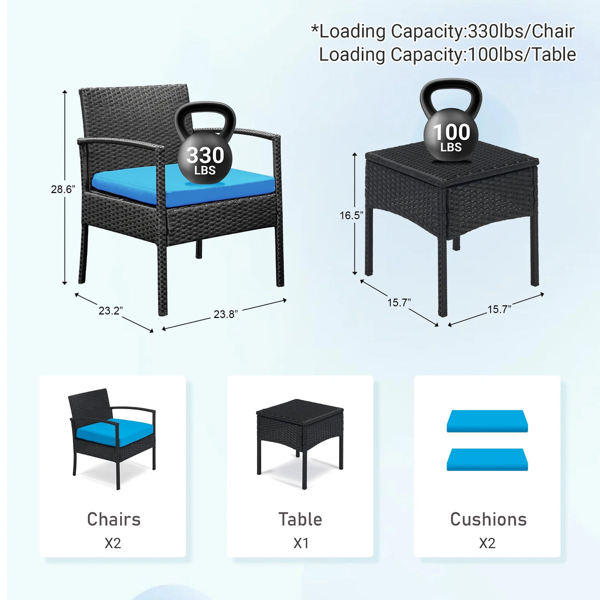Tappio Outdoor Furniture 3 Piece Patio Bistro Furniture Set, Rattan Conversation Chairs Set with Side - Product image 27