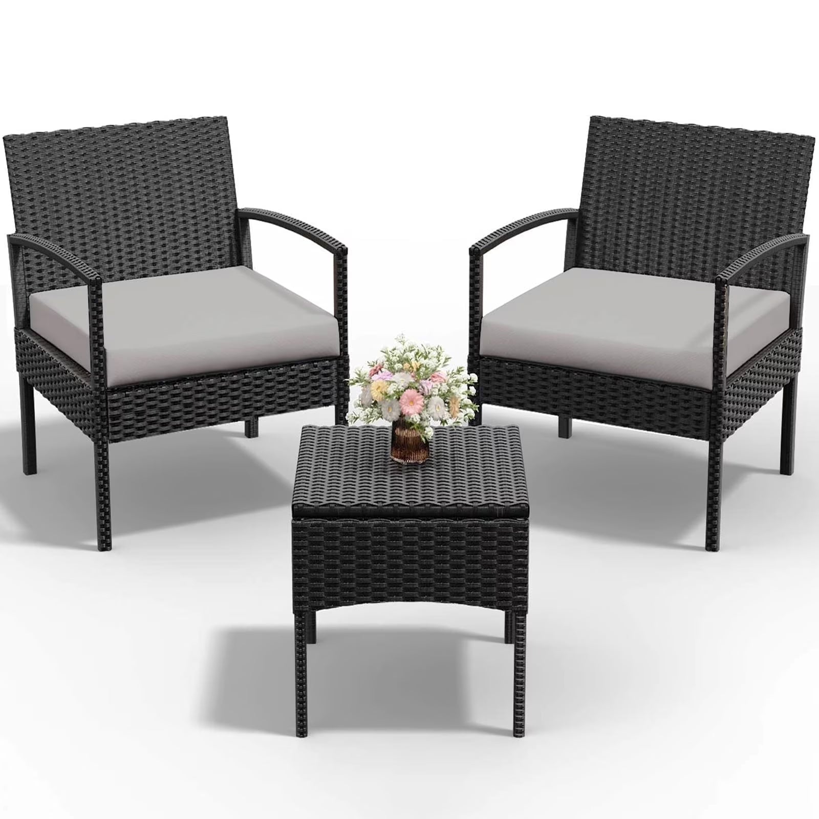 Tappio Outdoor Furniture 3 Piece Patio Bistro Furniture Set, Rattan Conversation Chairs Set with Side Table - Product image 9
