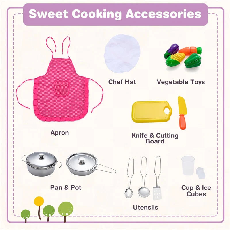 Corner Wooden Kids Kitchen Playset, Little Chef Pretend Toy Kitchen Set w/ Microwave, Range Hood - Product image 24