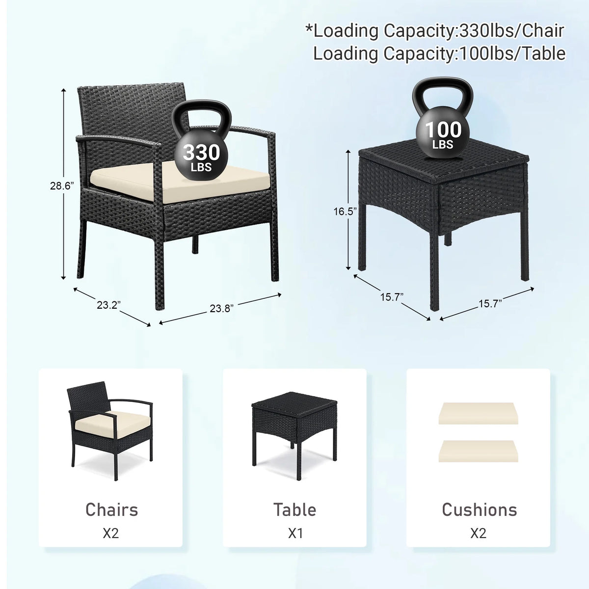 Tappio Outdoor Furniture 3 Piece Patio Bistro Furniture Set, Rattan Conversation Chairs Set with Side - Product image 49