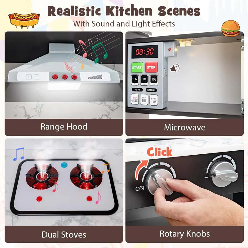 Corner Wooden Kids Kitchen Playset, Little Chef Pretend Toy Kitchen Set w/ Microwave, Range Hood - Product image 4