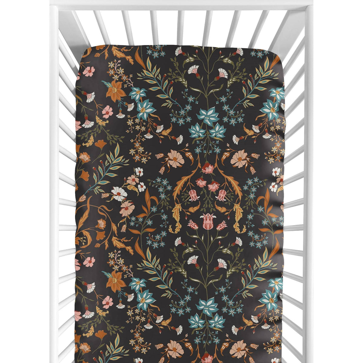 Sweet Jojo Designs Girl Baby Fitted Crib Sheet Boho Floral Wildflower Black Orange and Blue - Product image 1