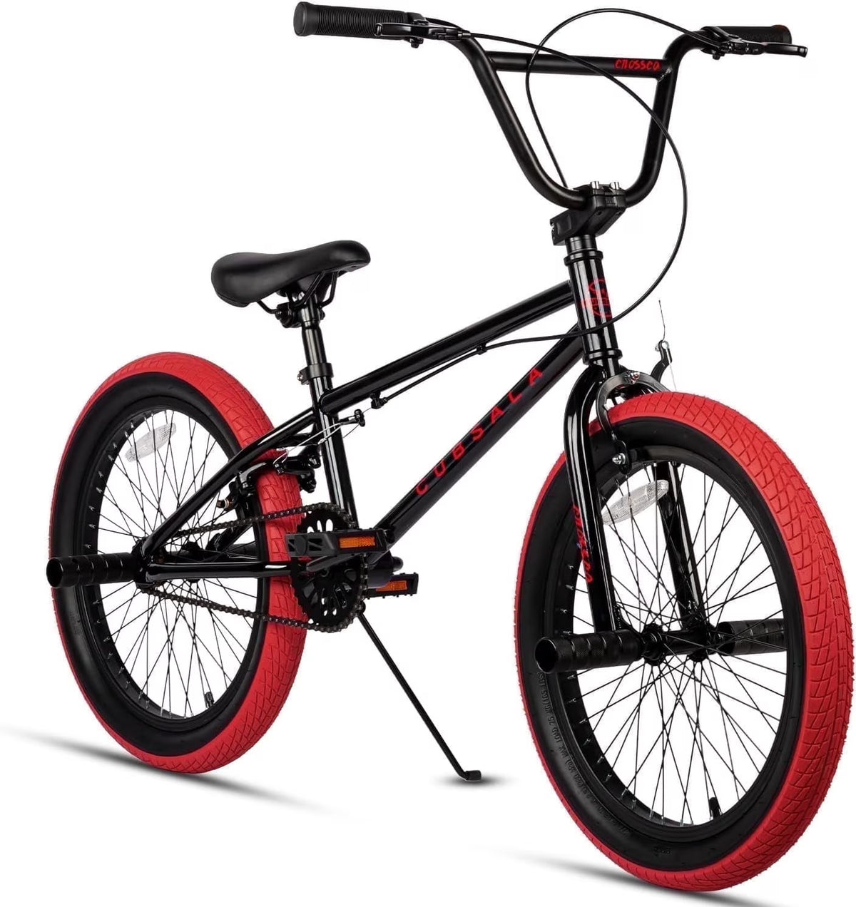 Cubsala 20 in Kids BMX Bike Freestylefor Age 6 - 14 Years Old Boys Girls with 4 Pegs, Black with Red Tires - Product image 1