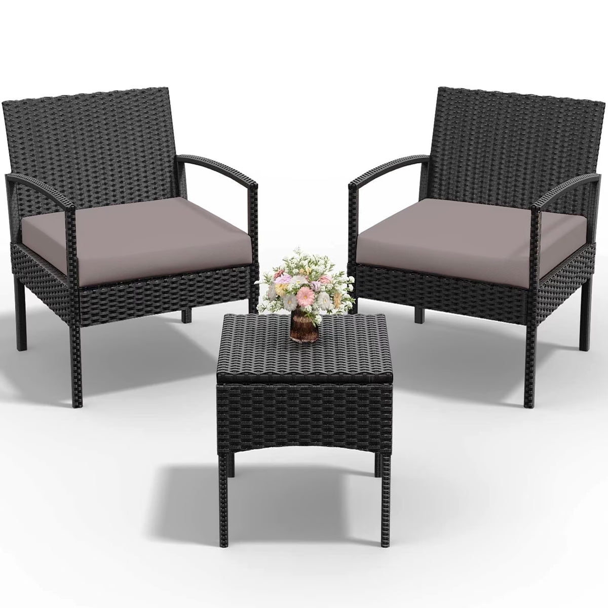 Tappio Outdoor Furniture 3 Piece Patio Bistro Furniture Set, Rattan Conversation Chairs Set with Side Table - Product image 3