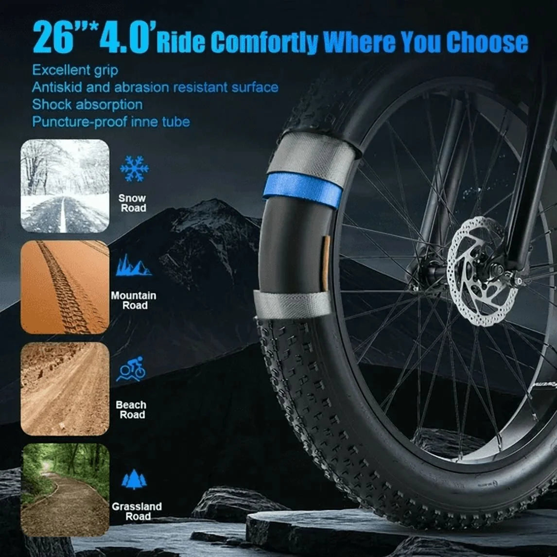 Dual Motors AWD 2000W Electric Bike for Adult 26'', UL2849 48V 30AH Removable Battery E - Product image 11