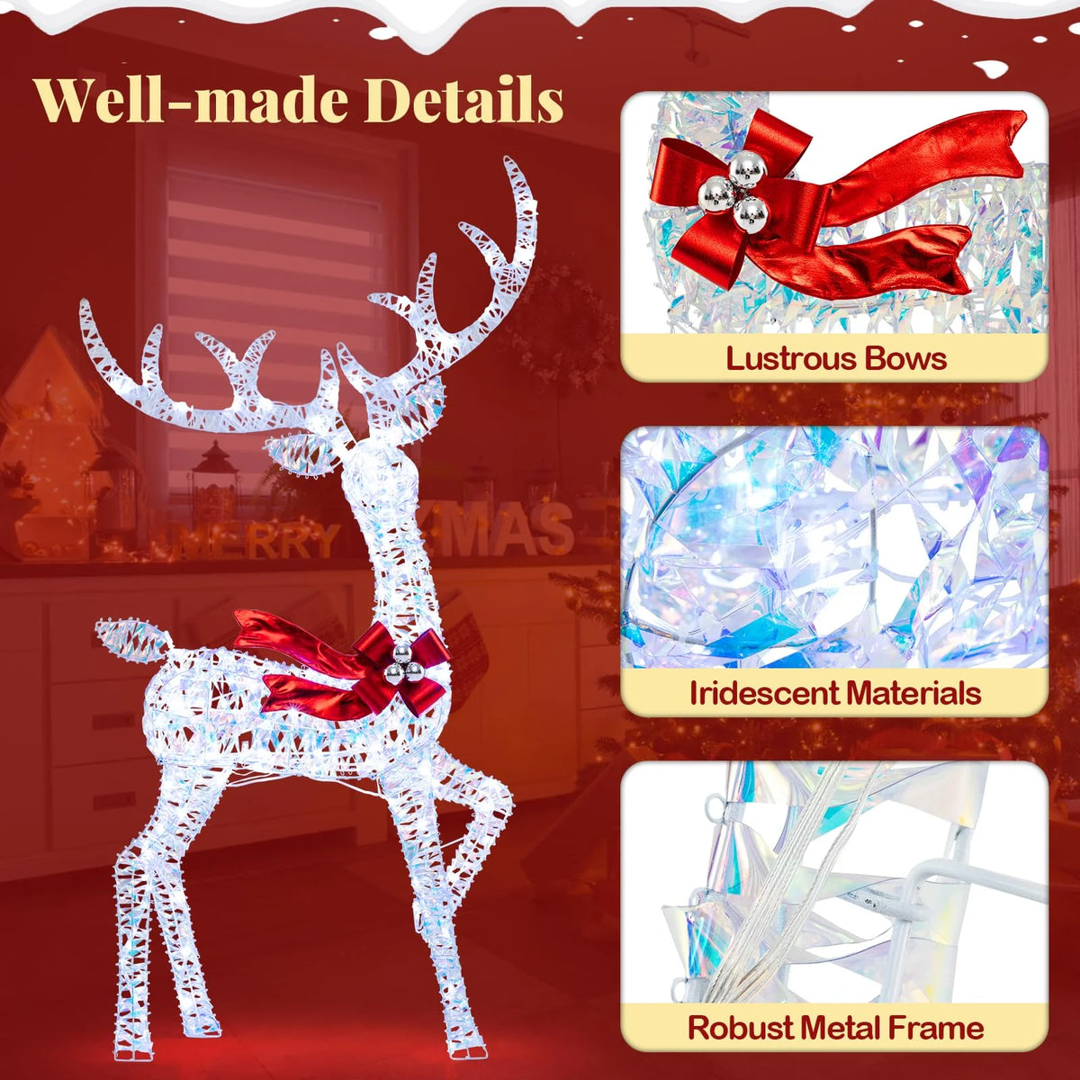 Tangkula 3-Piece Christmas Lighted Iridescent Reindeer Family Set with 215 Cold White LED Lights and Ground - Product image 7