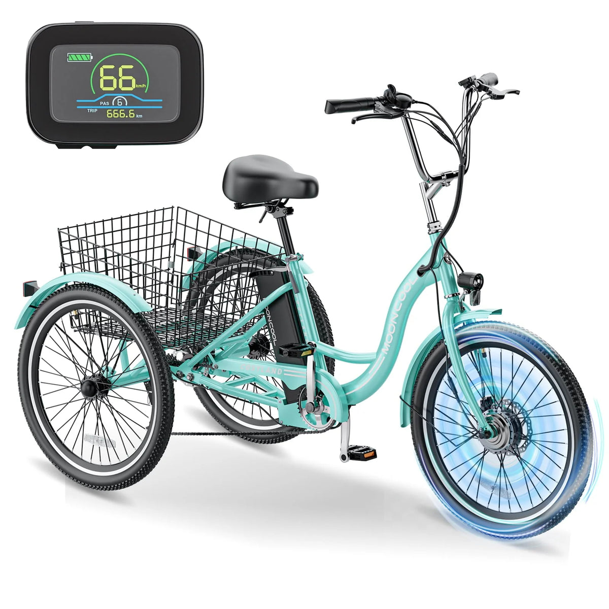 MOONCOOL Electric Tricycle, 350W 36V 24 in 7 Speeds 3 Wheels Electric Bikes for Adults - Product image 5