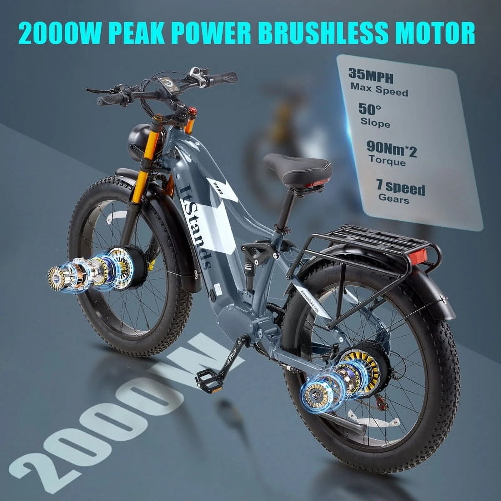 Dual Motors AWD 2000W Electric Bike for Adult 26'', UL2849 48V 30AH Removable Battery E - Product image 37