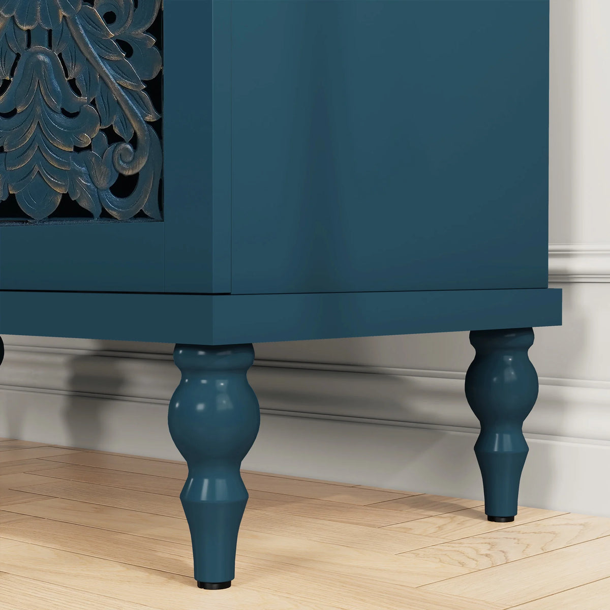HLR 48" Accent Cabinet with 4 Doors, Vintage Hollow Carving Storage Credenza - Product image 39