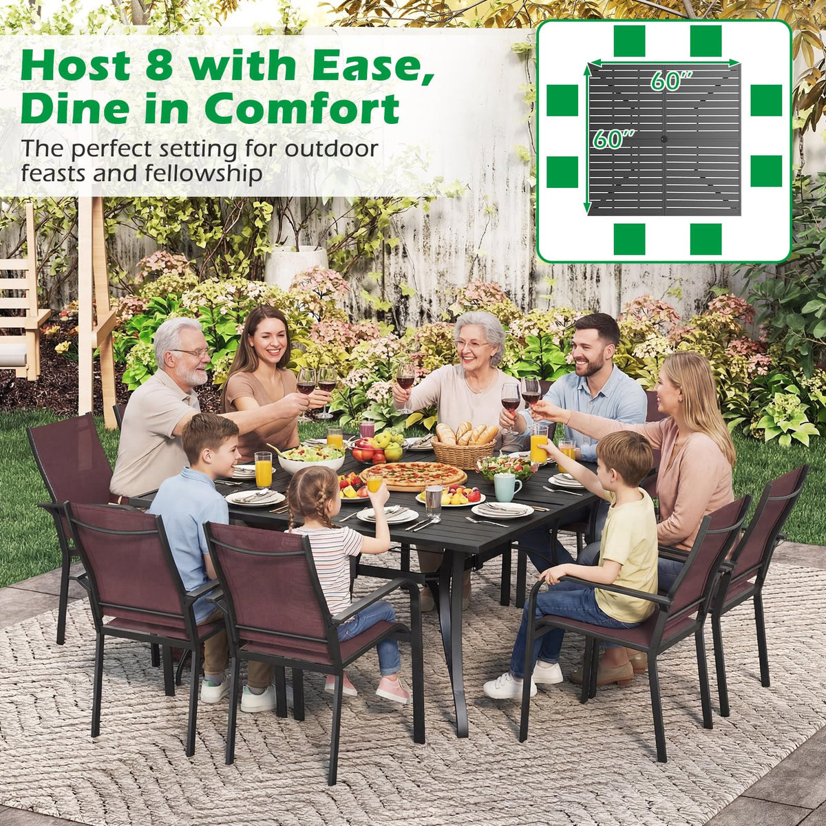 Tangkula 60" x 60" Metal Patio Dining Table for 8(60" x 60") - Product image 6