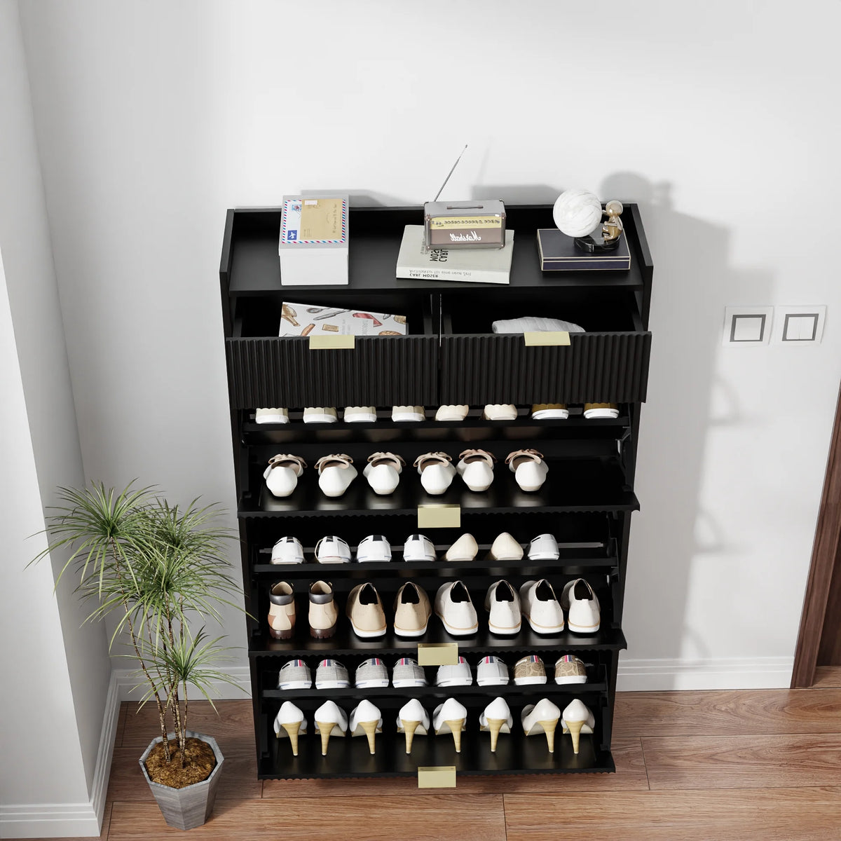 Shoe Cabinet, Free Standing Tipping Bucket Shoe Rack Organizer with 3 Flip Drawers - Product image 14